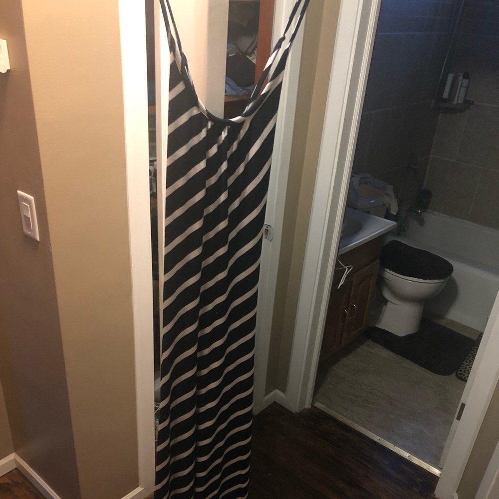 Navy Blue and white striped maxi dress